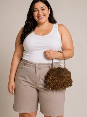 Vintage Brown Fur Dangling Rhinestones Casual Formal Clutch Hand Bag Purse